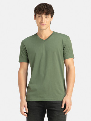 JOCKEY Solid Men V Neck Green T-Shirt