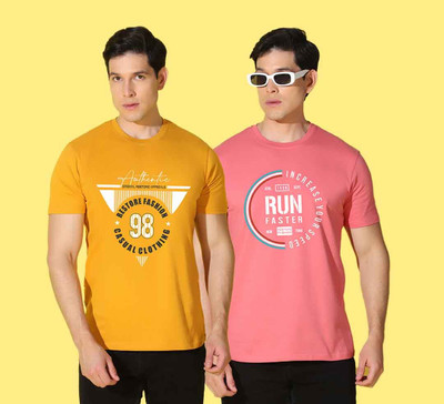 WOOSTRO Printed Men Round Neck Multicolor T-Shirt