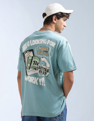 FLYING MACHINE Graphic Print Men Round Neck Blue T-Shirt