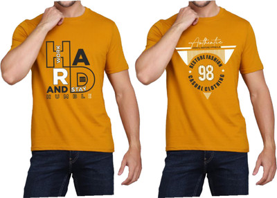 WOOSTRO Printed Men Round Neck Brown T-Shirt
