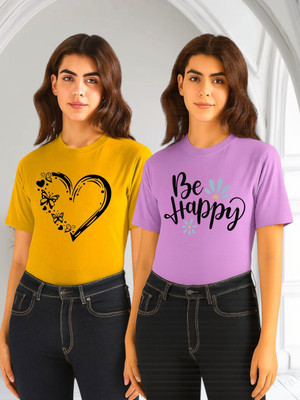 Moldify Printed Women Round Neck Multicolor T-Shirt