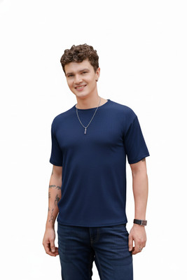 Rahi Trendz Striped Men Round Neck Dark Blue T-Shirt