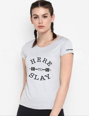 SPOWEARY Typography Women Round Neck Grey T-Shirt