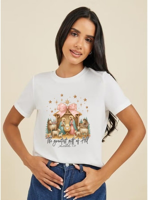 starshringi Solid Women Round Neck White T-Shirt