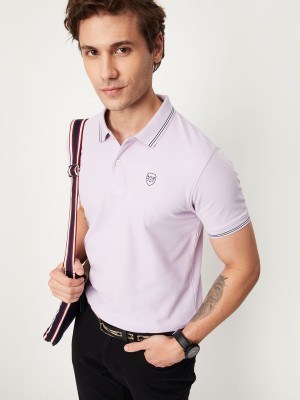 max Solid Men Polo Neck Purple T-Shirt