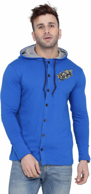 Lawful Casual Graphic Print Men Hooded Neck Blue T-Shirt