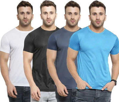 TQH Solid Men Round Neck Light Blue, White, Black, Grey T-Shirt