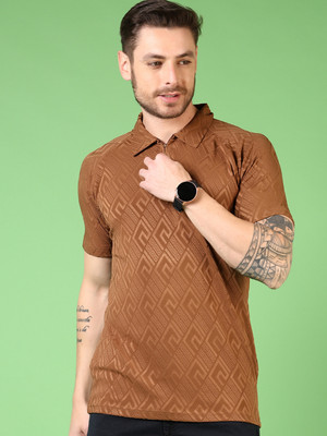 V-MART Solid Men Polo Neck Brown T-Shirt