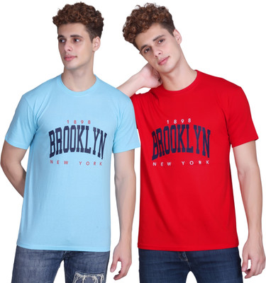 Zeffit Printed Men Round Neck Light Blue, Red T-Shirt