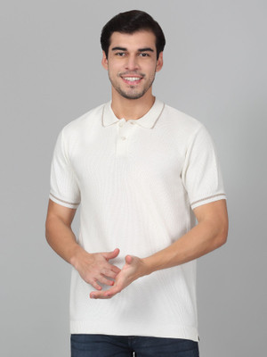 CANTABIL Solid Men Polo Neck White T-Shirt