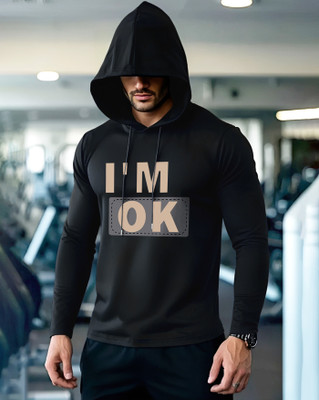 AUSK Typography Men Hooded Neck Black T-Shirt