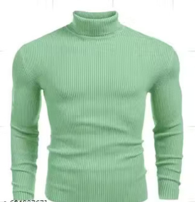 RADHA KRISHN STORE Self Design High Neck Casual Men Green Sweater