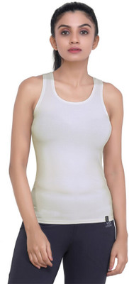Laasa Sports Solid Women Round Neck White T-Shirt