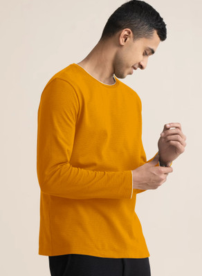 METRONAUT Self Design Men Round Neck Yellow T-Shirt
