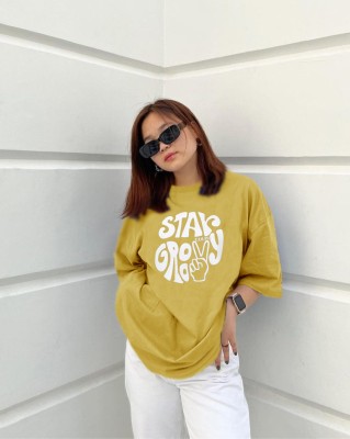 Kulfi Typography Women Round Neck Yellow T-Shirt