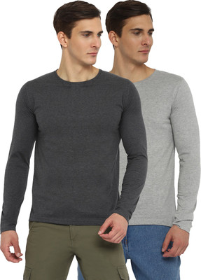 Ap'pulse Solid Men Round Neck Black, Grey T-Shirt