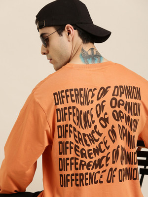 DIFFERENCE OF OPINION Typography Men Round Neck Brown T-Shirt