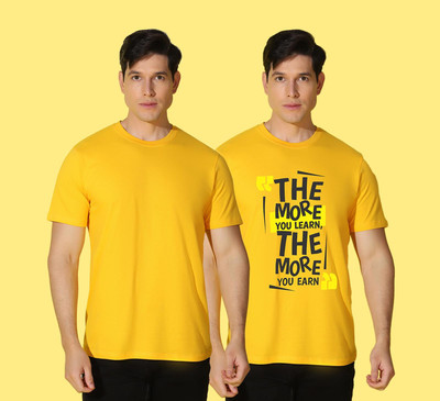 WOOSTRO Solid Men Round Neck Yellow T-Shirt