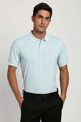 PETER ENGLAND Printed Men Polo Neck Light Blue T-Shirt