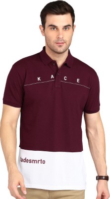 3BROS Solid Men Polo Neck Maroon T-Shirt