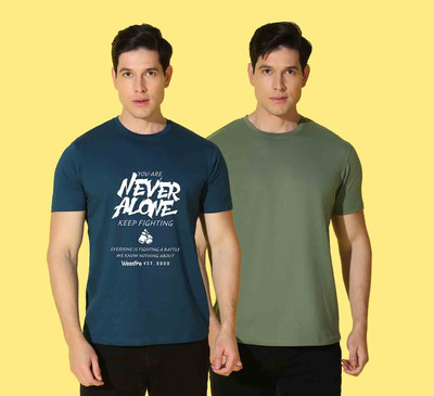 WOOSTRO Typography Men Round Neck Dark Blue, Green T-Shirt
