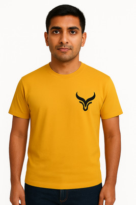trendee clothes Animal Print Men Round Neck Yellow T-Shirt