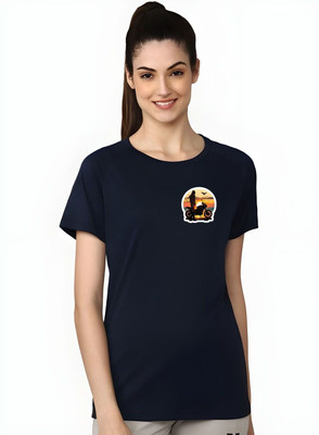 SZN Graphic Print Women Round Neck Dark Blue T-Shirt
