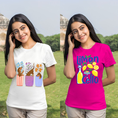 Kintu Parantu Printed Women Round Neck Multicolor T-Shirt