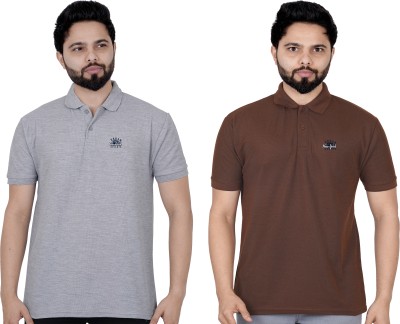 La Milano Solid Men Polo Neck Brown T-Shirt