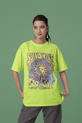 syom Graphic Print Women Round Neck Light Green T-Shirt
