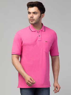 Corsair Blue Solid Men Polo Neck Pink T-Shirt