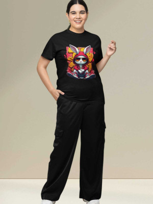 Clori Graphic Print Women Round Neck Black T-Shirt