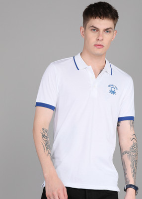 United Colors of Benetton Solid Men Polo Neck White T-Shirt