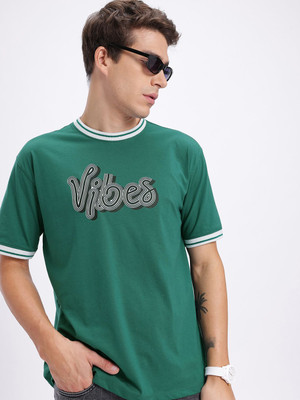 Glitchez Printed Men Round Neck Green T-Shirt