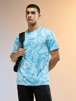 TECHNOSPORT Printed Men Crew Neck Light Blue T-Shirt