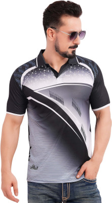 NTIFIC Printed Men Polo Neck Multicolor T-Shirt