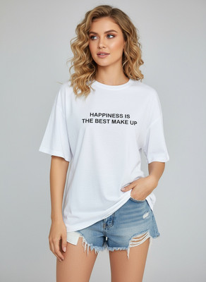 SZN Typography Women Round Neck White T-Shirt
