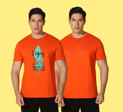 WOOSTRO Printed, Solid Men Round Neck Orange, Green T-Shirt