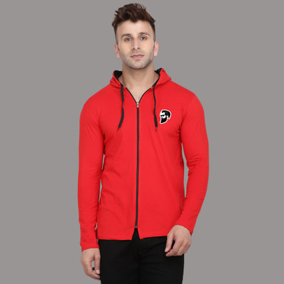 Blisstone Self Design Men Hooded Neck Red T-Shirt