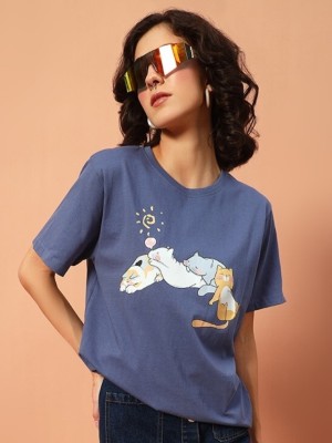 THE DRY STATE Printed Women Round Neck Blue T-Shirt