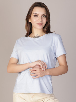 V-MART Solid Women Round Neck White T-Shirt