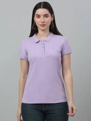 CANTABIL Solid Women Polo Neck Purple T-Shirt