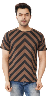 Styvibe Striped Men Round Neck Brown T-Shirt