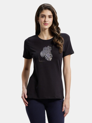 JOCKEY Graphic Print Women Round Neck Black T-Shirt