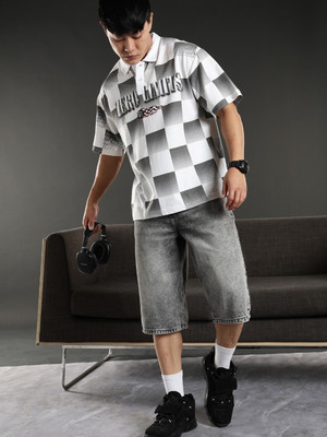 Eszett Graphic Print Men Polo Neck Grey T-Shirt