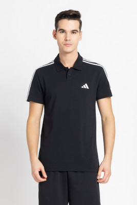 ADIDAS Graphic Print Men Polo Neck Black T-Shirt
