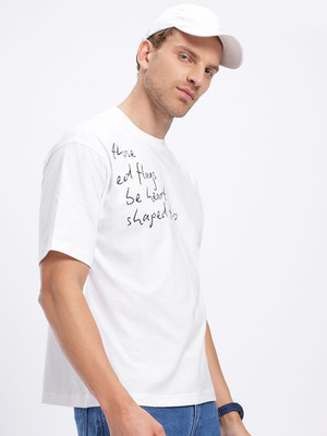 Glitchez Printed Men Round Neck White T-Shirt