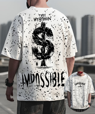 BUKKL Printed, Typography Men Round Neck White T-Shirt