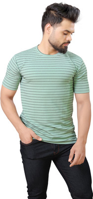 FABBIZZ Striped Men Round Neck Green T-Shirt