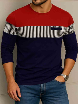 Try This Colorblock Men Round Neck Red T-Shirt